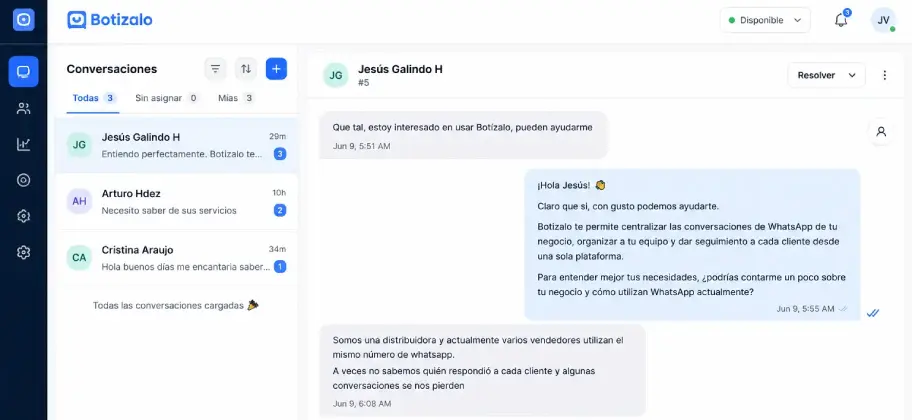Panel principal de Botizalo